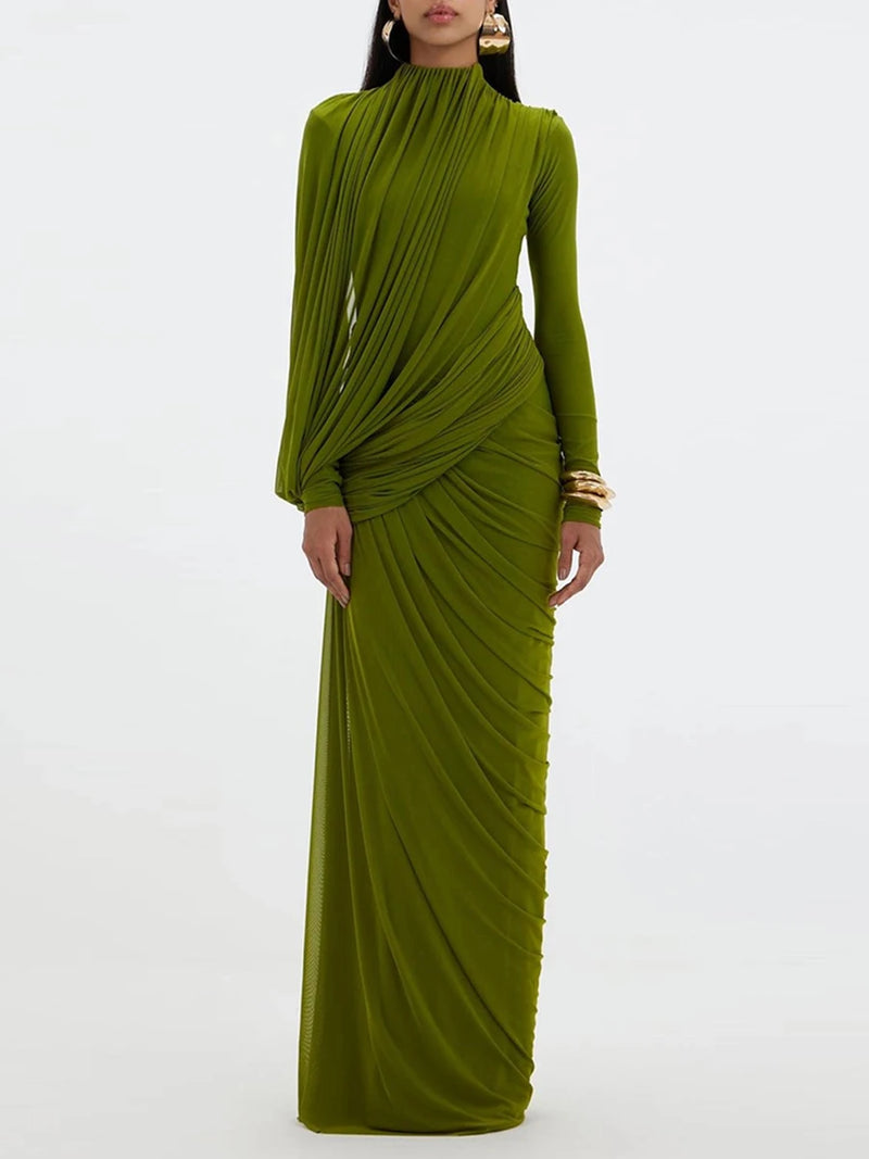 Ribbon Turtleneck Draped Gown | MzStar Fashion | view 8