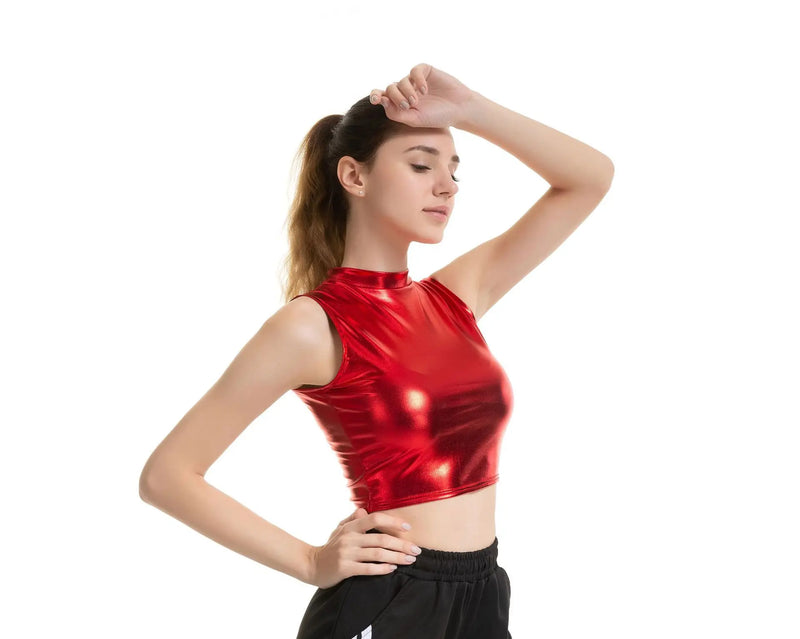 Metallic Mock-Neck Crop Tank | MzStar Fashion | view 8
