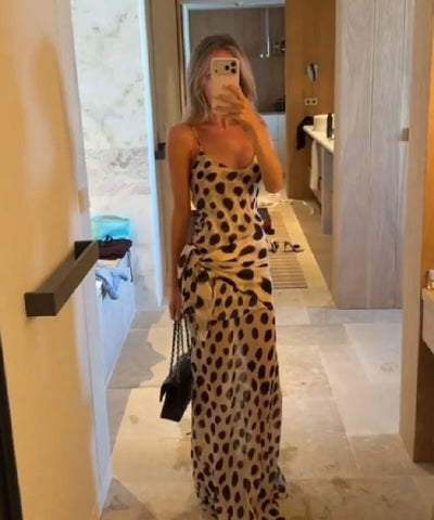 Polka Dot Mesh Slip Midi Dress | MzStar Fashion