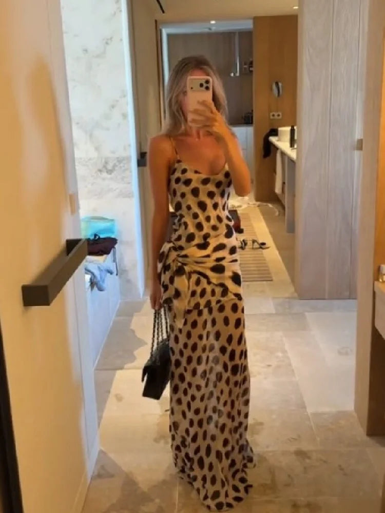 Polka Dot Mesh Slip Midi Dress | MzStar Fashion