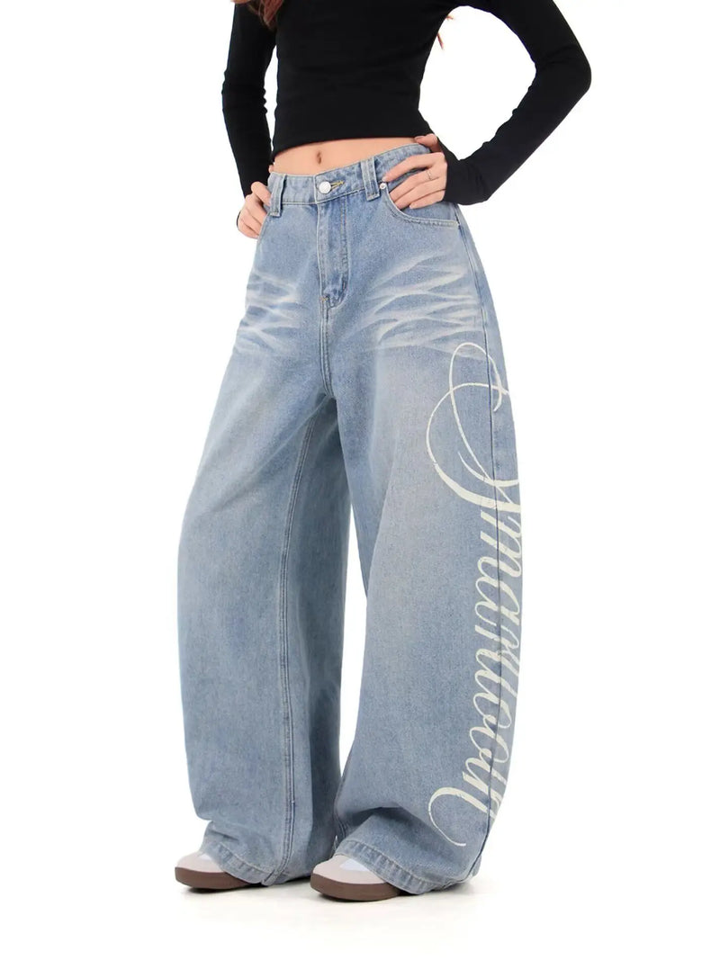 Retro Blue Wide-Leg Jeans | MzStar Fashion | view 4