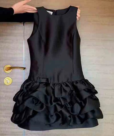 Black Satin Ruffle Vest Dress | MzStar Fashion