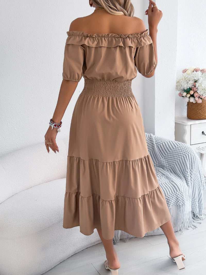 Ruffle Off-Shoulder Midi Dress | MzStar Fashion | view 6