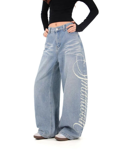 Retro Blue Wide-Leg Jeans | MzStar Fashion