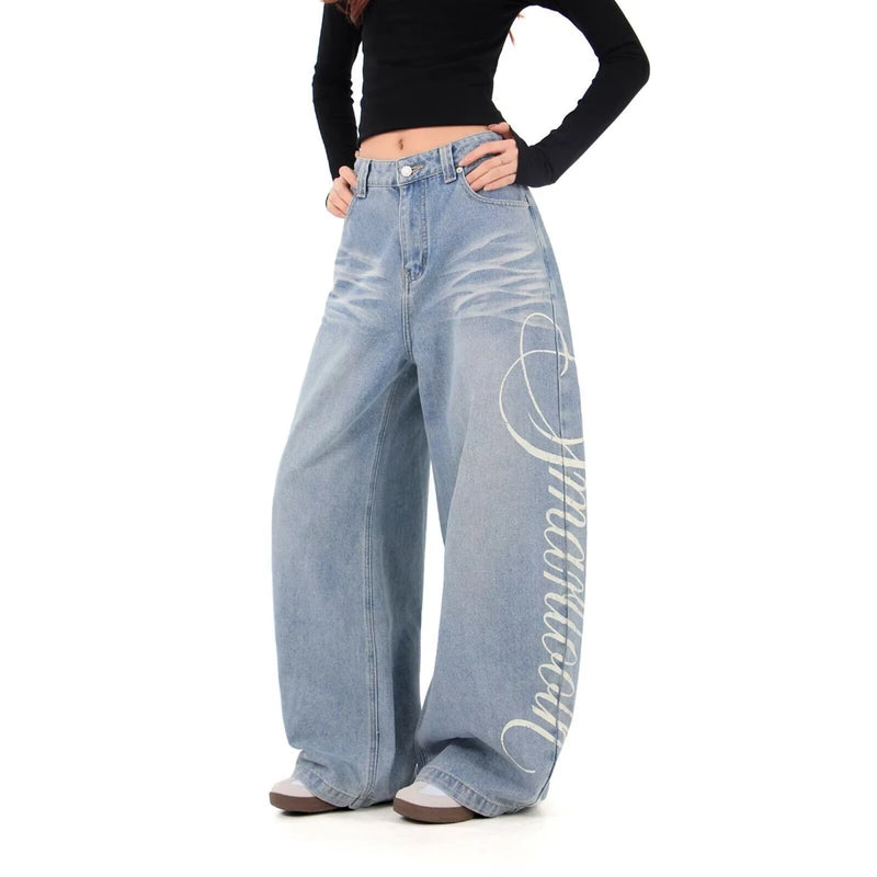 Retro Blue Wide-Leg Jeans | MzStar Fashion