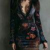 Velvet Floral Gothic Mini Dress | MzStar Fashion