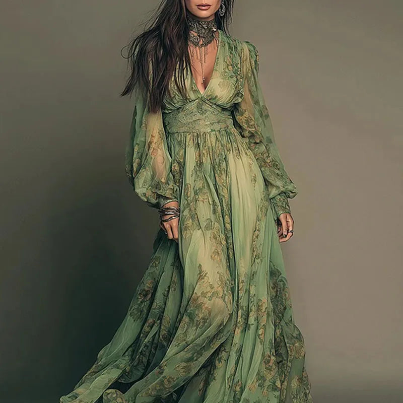 Floral Deep-V A-Line Dress | MzStar Fashion | view 4