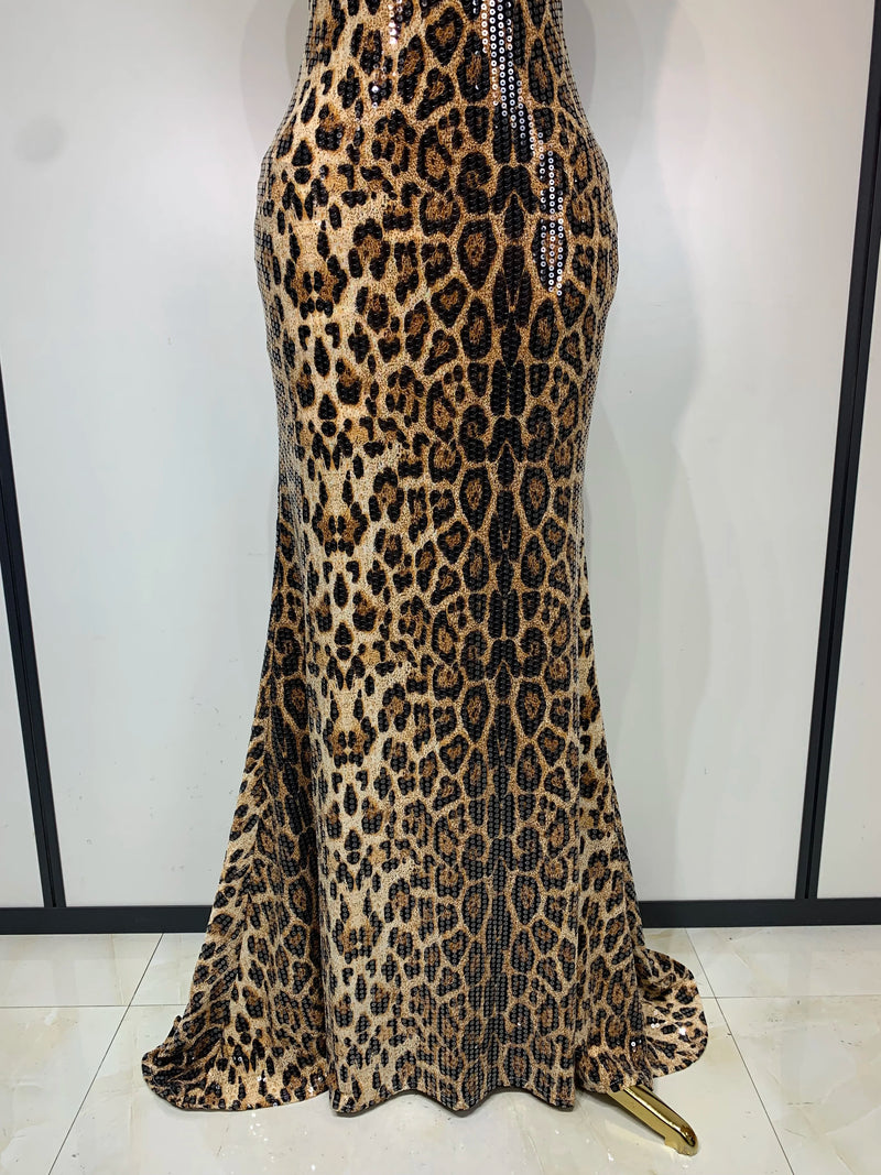 Leopard Sequin Mermaid Maxi Dress | MzStar Fashion | view 6