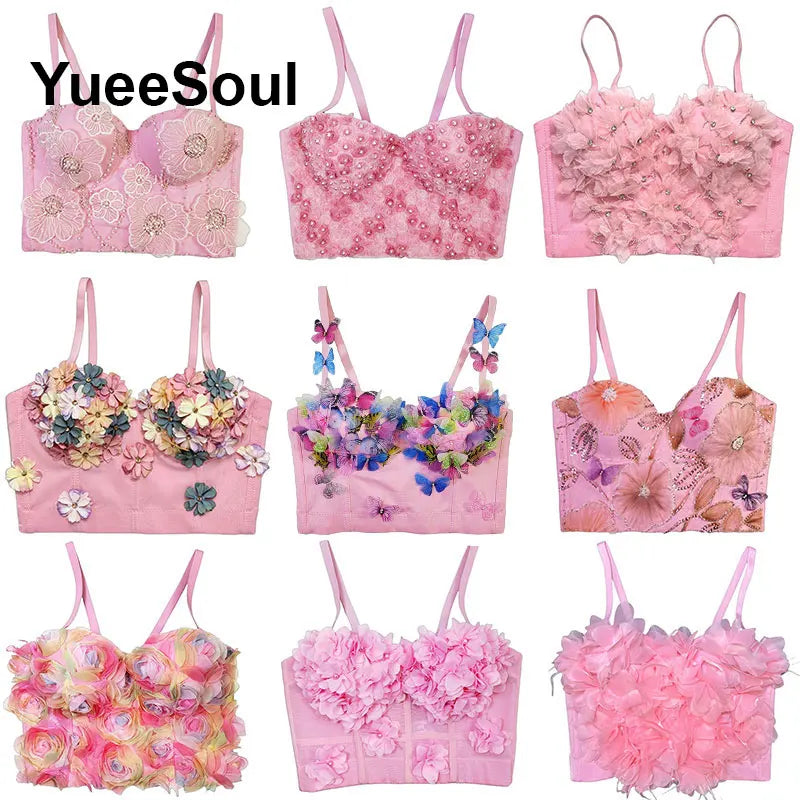 Pink Floral Y2K Corset Top | MzStar Fashion
