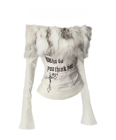 Fur-Collar Y2K Top | MzStar Fashion