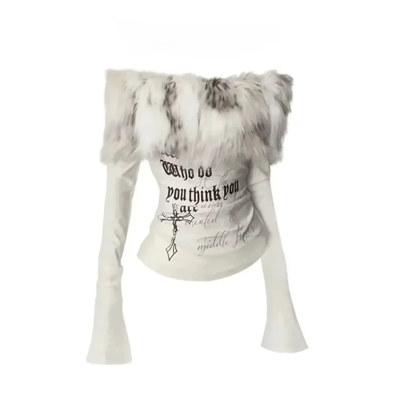 Fur-Collar Y2K Top | MzStar Fashion