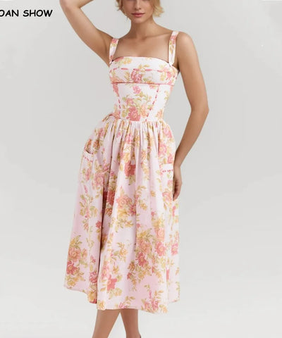 Pink Floral Ribbon Tank Dress | MzStar Fashion