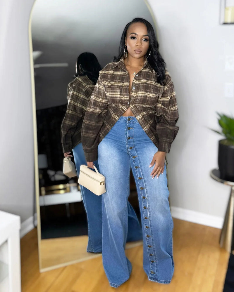 Multi-Button Wide-Leg Jeans | MzStar Fashion | view 5