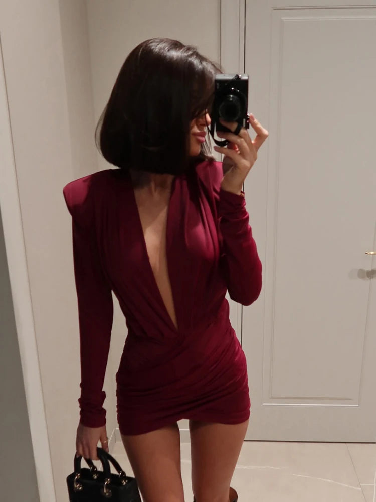 Ruched Deep-V Bodycon Dress | MzStar Fashion