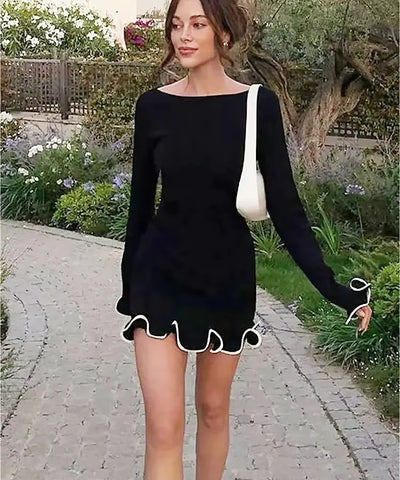 Ruffle Hem Knit Mini Dress | MzStar Fashion