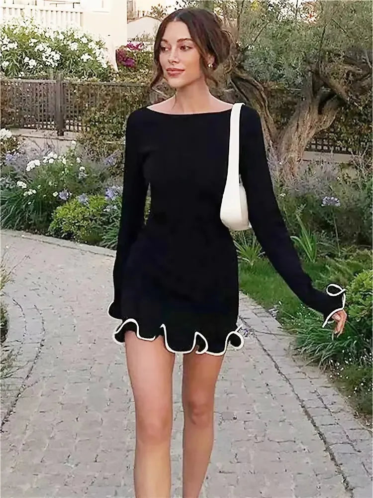Ruffle Hem Knit Mini Dress | MzStar Fashion
