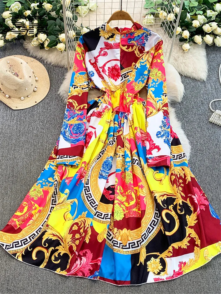 Vintage Print Lace-Up Maxi Dress | MzStar Fashion | view 2