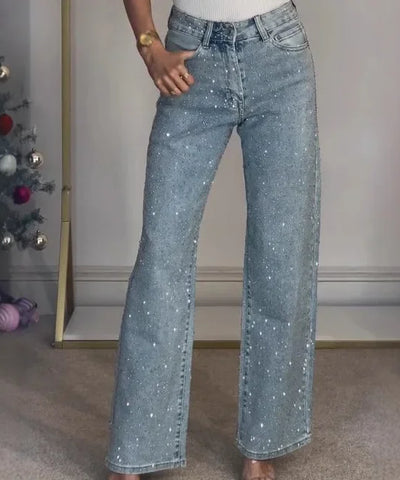 Rhinestone Washed Mom Jeans | MzStar Fashion