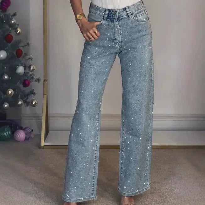 Rhinestone Washed Mom Jeans | MzStar Fashion