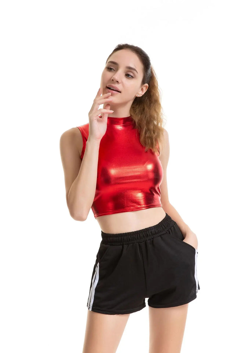 Metallic Mock-Neck Crop Tank | MzStar Fashion | view 6