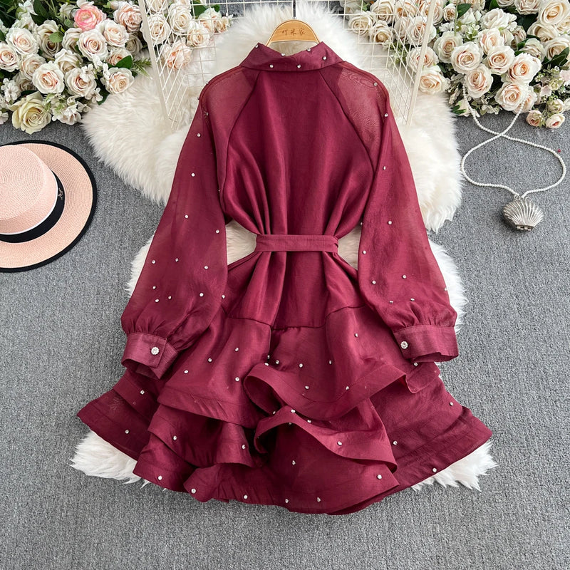 Rhinestone Ruffle Lace-Up Dress | MzStar Fashion | view 6
