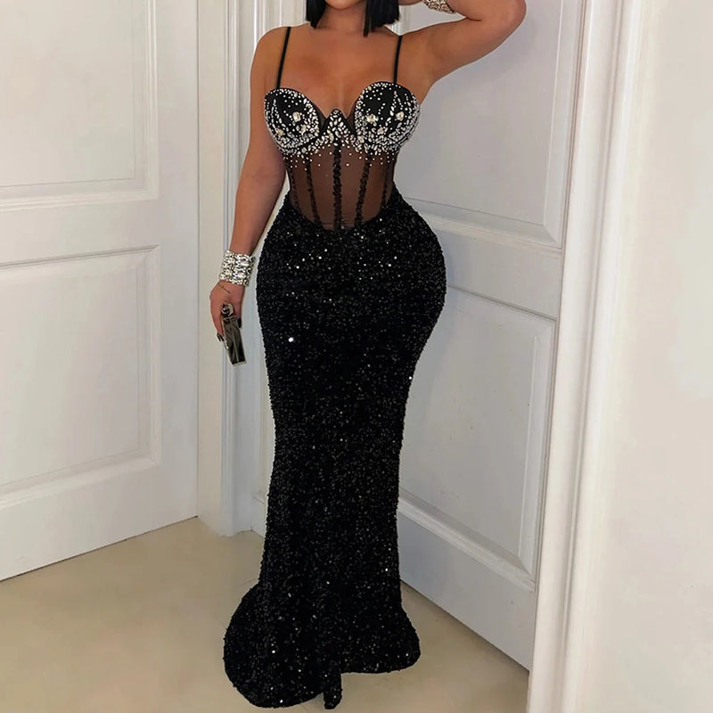 Sheer Sleeve Sequin Gown | MzStar Fashion | view 2