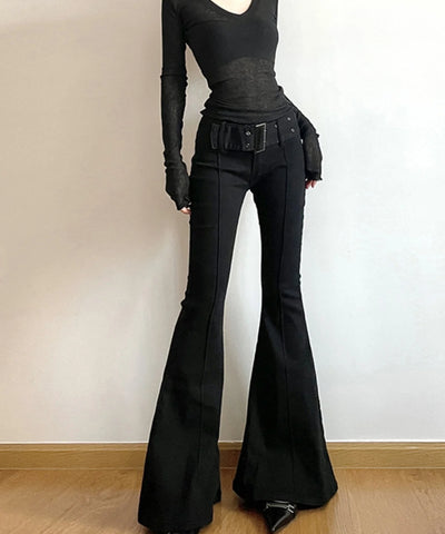 Black Y2K Flare Jeans | MzStar Fashion