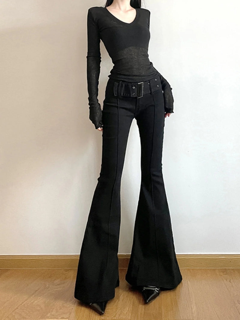 Black Y2K Flare Jeans | MzStar Fashion