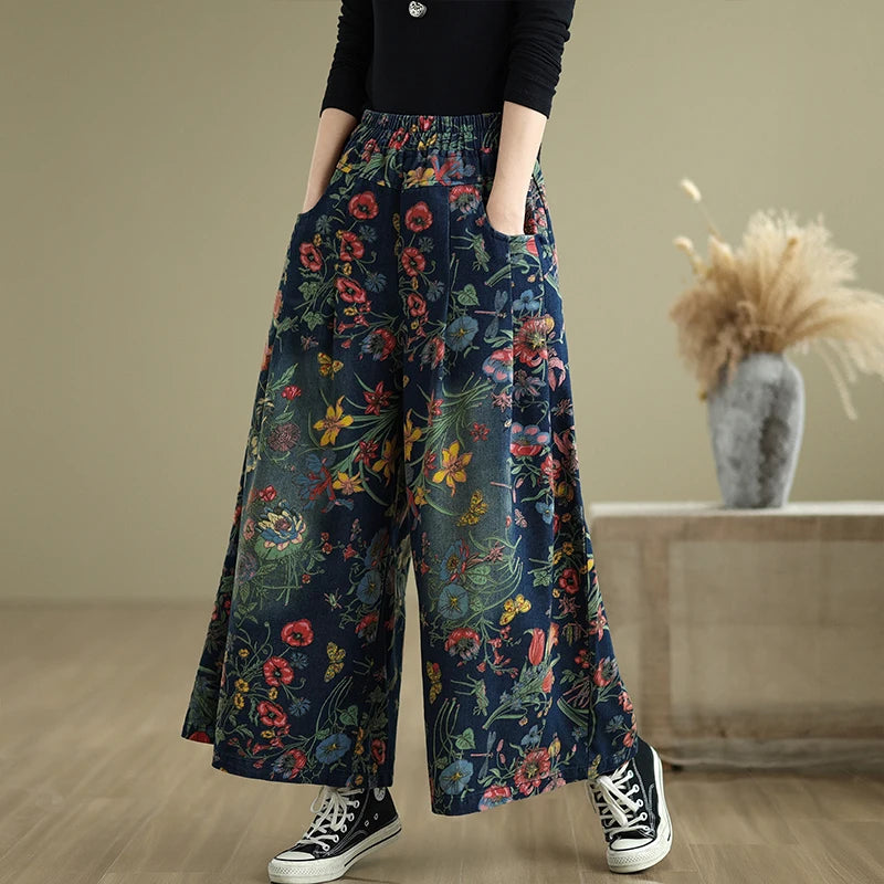 Boho Print Wide-Leg Jeans | MzStar Fashion | view 2