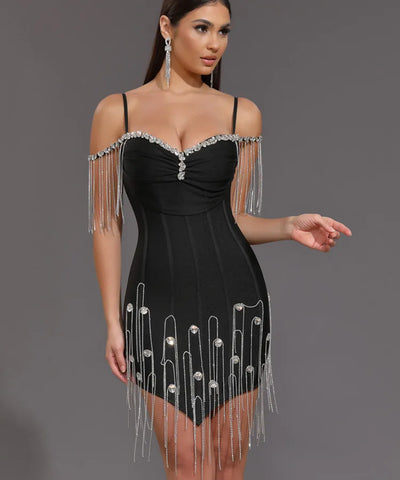 Crystal Beaded Bandage Mini Dress