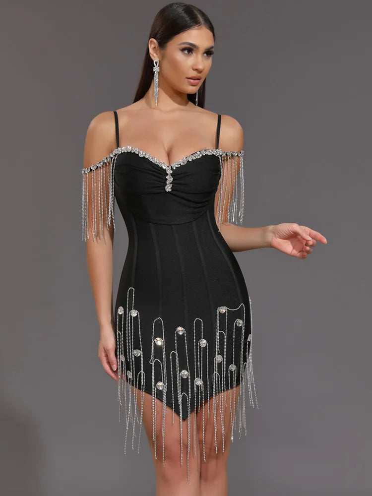 Crystal Beaded Bandage Mini Dress | MzStar Fashion | view 2