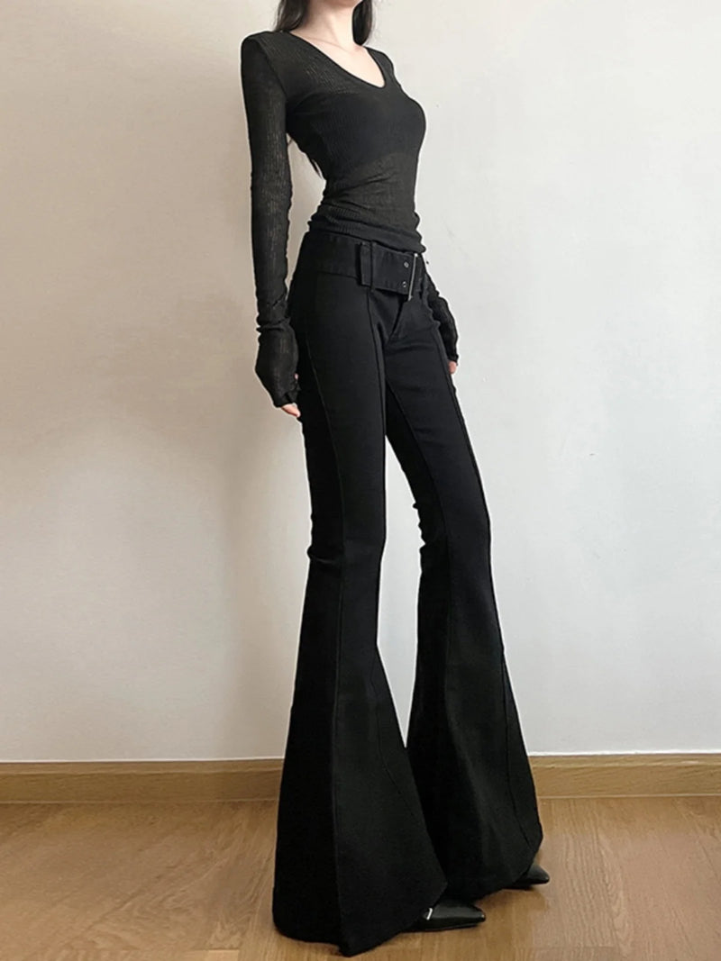 Black Y2K Flare Jeans | MzStar Fashion | view 5