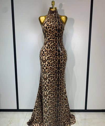 Leopard Sequin Mermaid Maxi Dress | MzStar Fashion