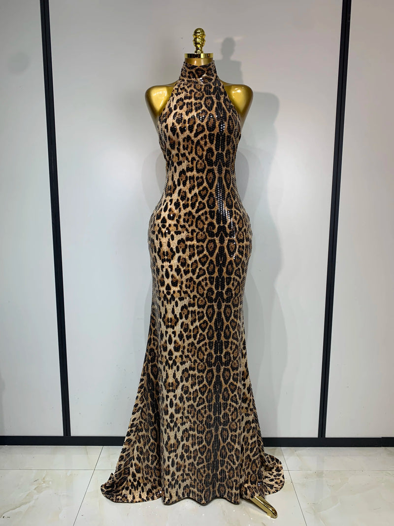 Leopard Sequin Mermaid Maxi Dress | MzStar Fashion