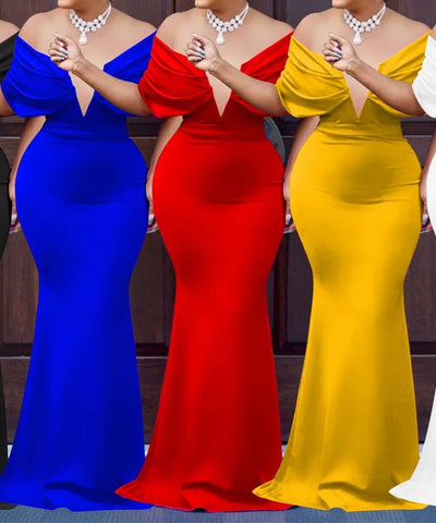Off-Shoulder Bodycon Evening Maxi Dress | MzStar Fashion