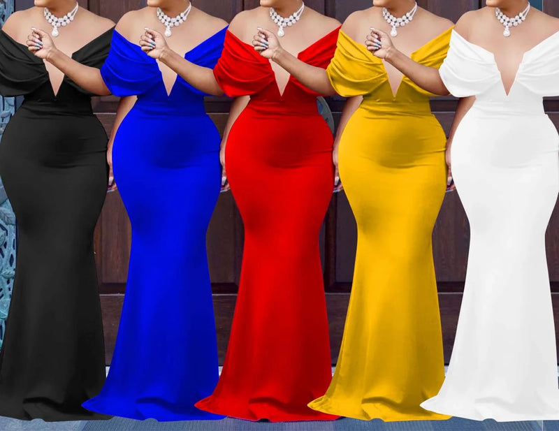Off-Shoulder Bodycon Evening Maxi Dress | MzStar Fashion