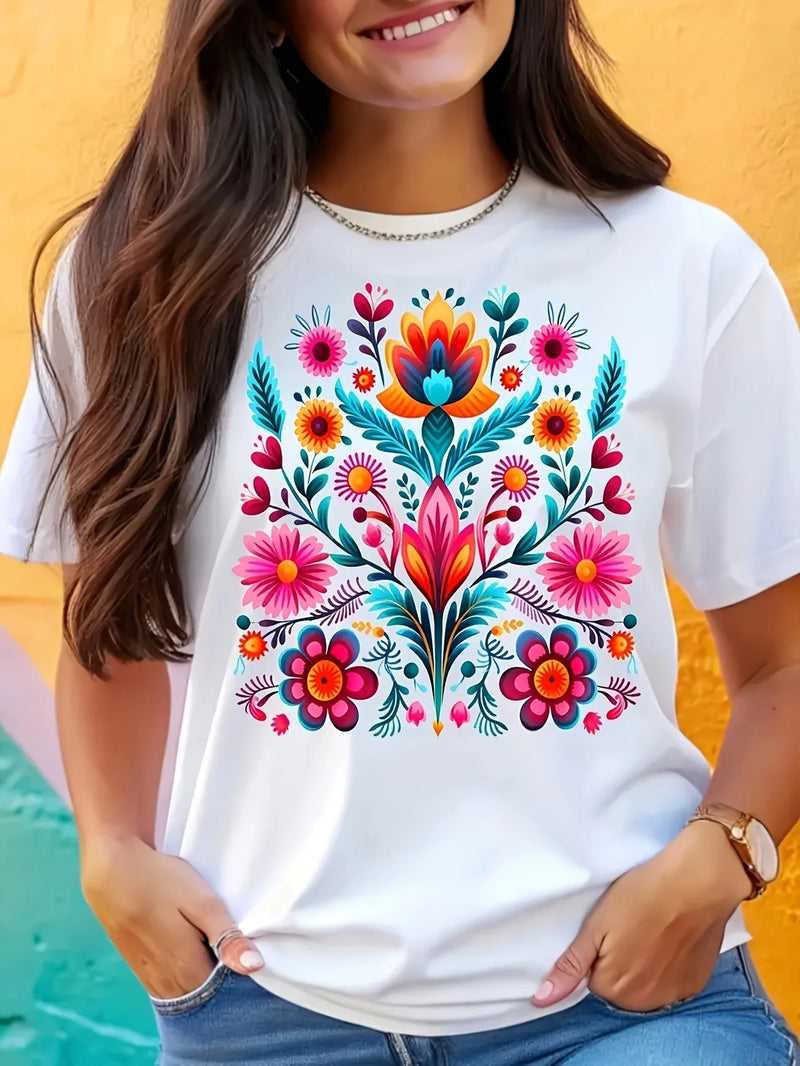 Folk Floral Graphic Tee | MzStar Fashion