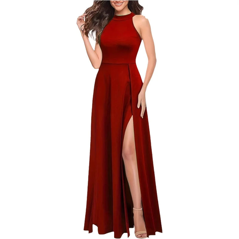 Halter Split Knit Maxi Dress | MzStar Fashion | view 3