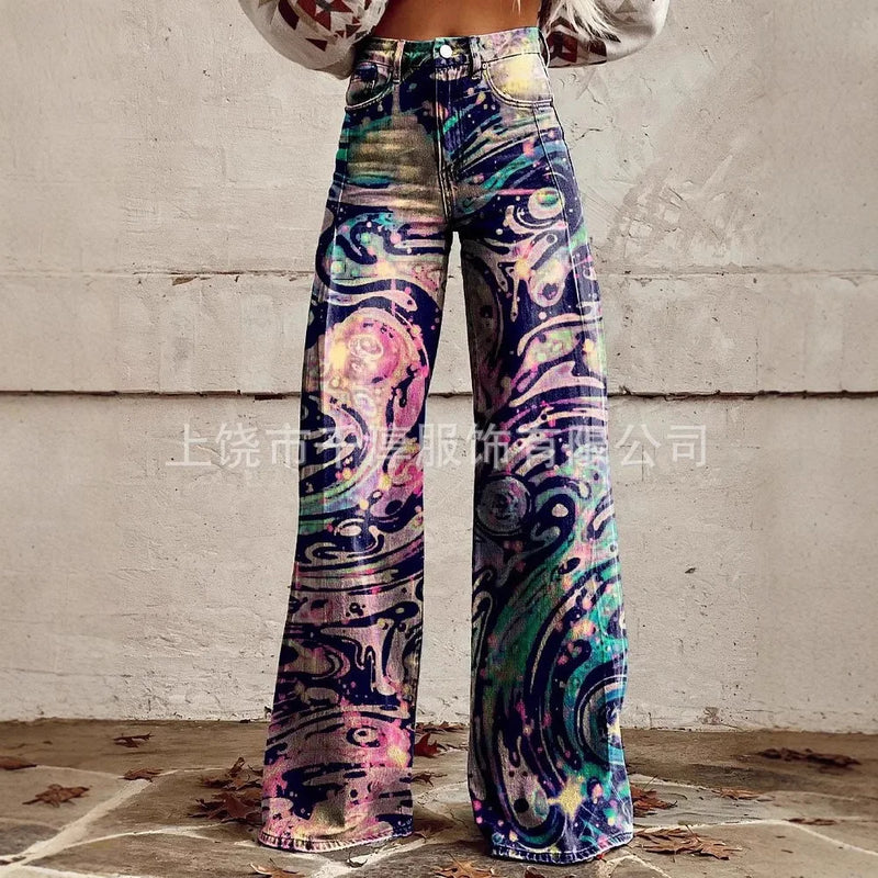 Printed Faux-Denim Trousers | MzStar Fashion | view 4