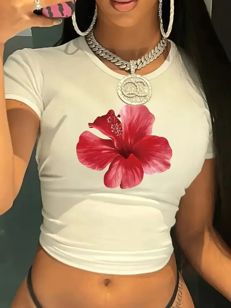 Y2K Red Floral Crop Top | MzStar Fashion | view 6