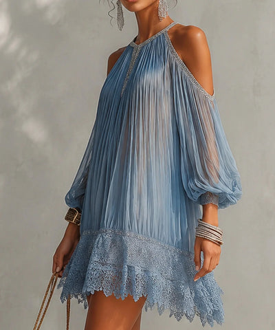 Off-Shoulder Lace Beach Mini Dress
