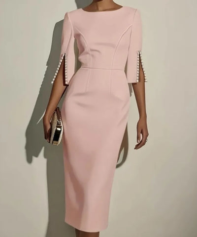 Beaded Half-Sleeve Midi Dress | MzStar Fashion