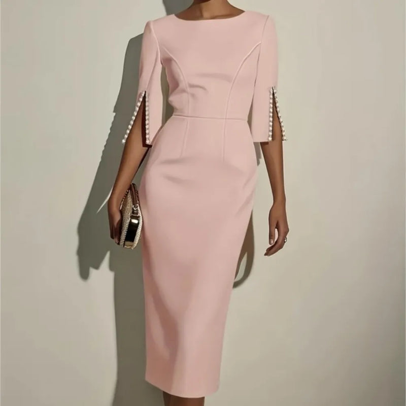 Beaded Half-Sleeve Midi Dress | MzStar Fashion