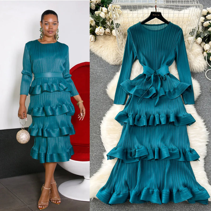 Tiered Ruffle Cake Midi Dress | MzStar Fashion