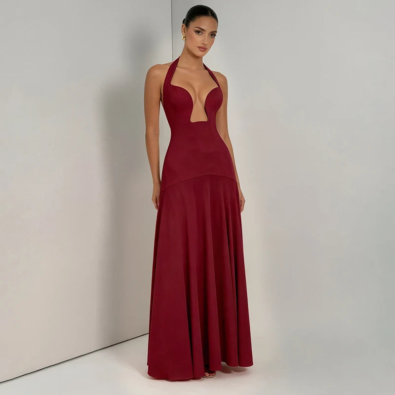 Blush Pink Keyhole Halter Maxi Dress
