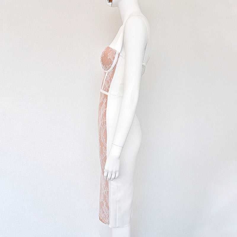 Contrast Lace Bandage Midi Dress | MzStar Fashion | view 4