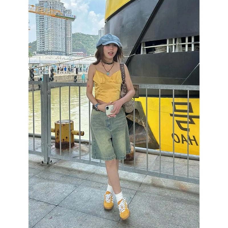 Loose Denim Bermuda Shorts | MzStar Fashion | view 7