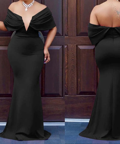 Off-Shoulder Bodycon Evening Maxi Dress