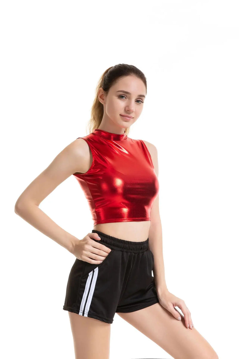Metallic Mock-Neck Crop Tank | MzStar Fashion | view 7