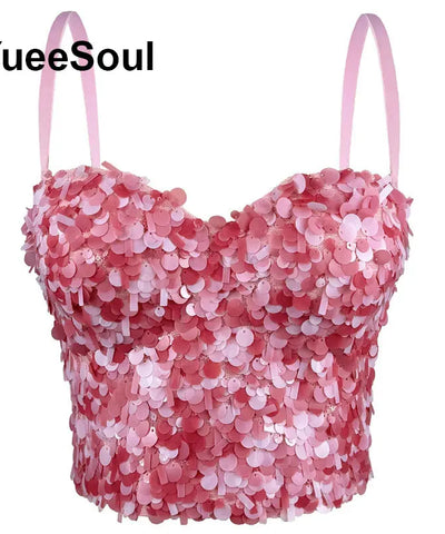 Pink Pearl Flower Bustier Top